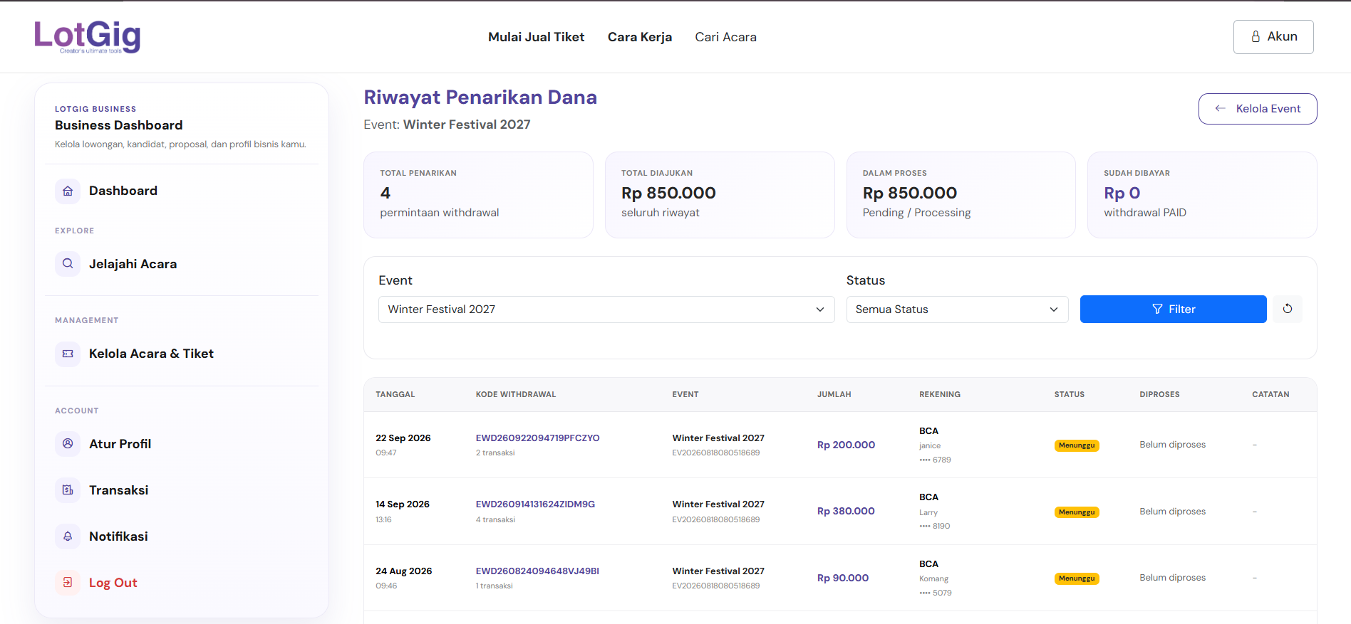 Cara Request Penarikan / Withdrawal Acara Anda